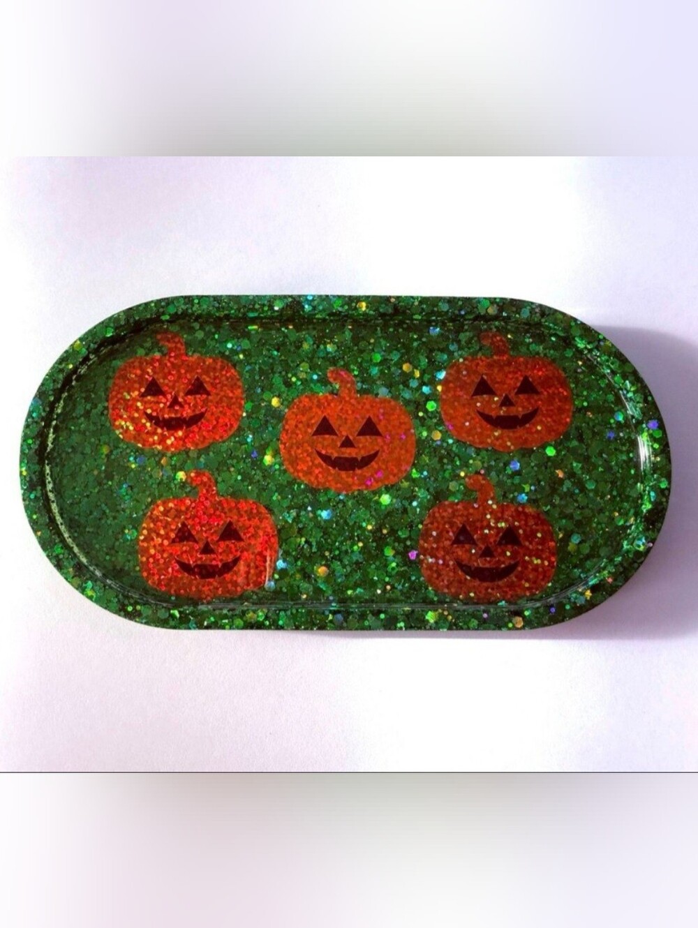 Spooky Resin Tray Halloween Jewelry Holder Orange Pumpkin Decor Gift Handmade